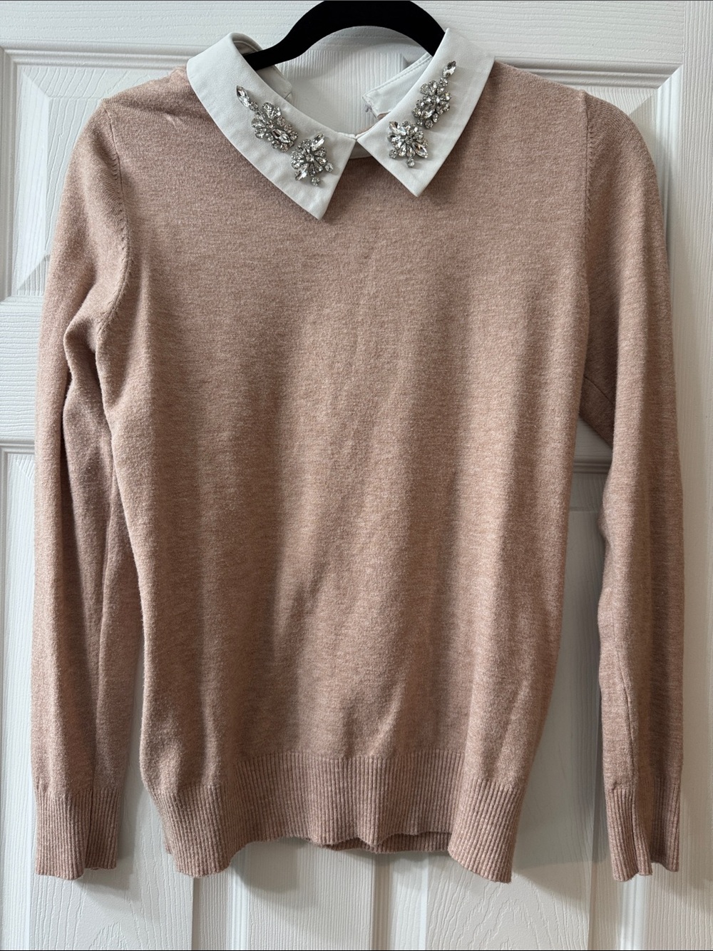 Sioni Blush Sweater with Jeweled White Collar